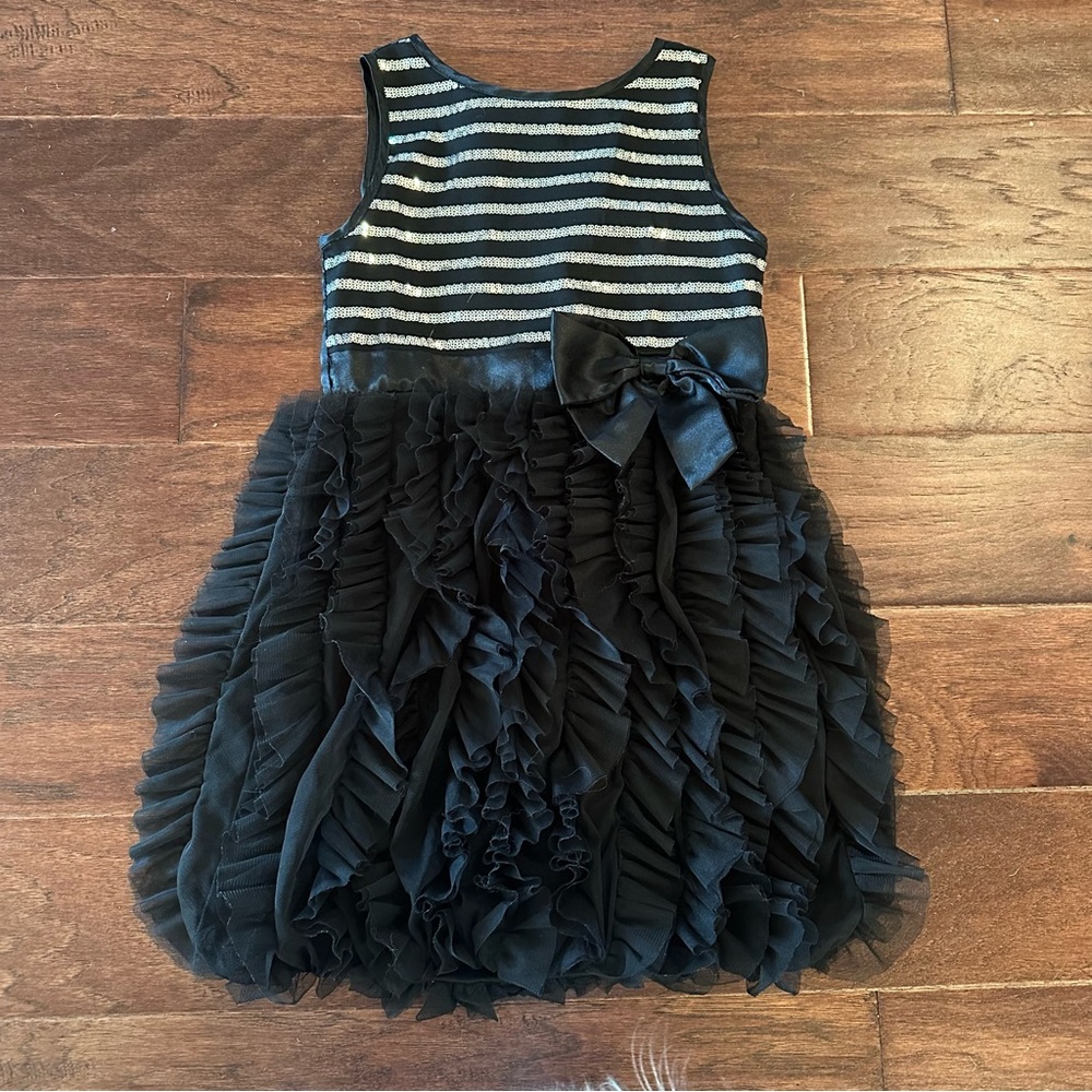 Elegant girl’s holiday black and silver sequin dress